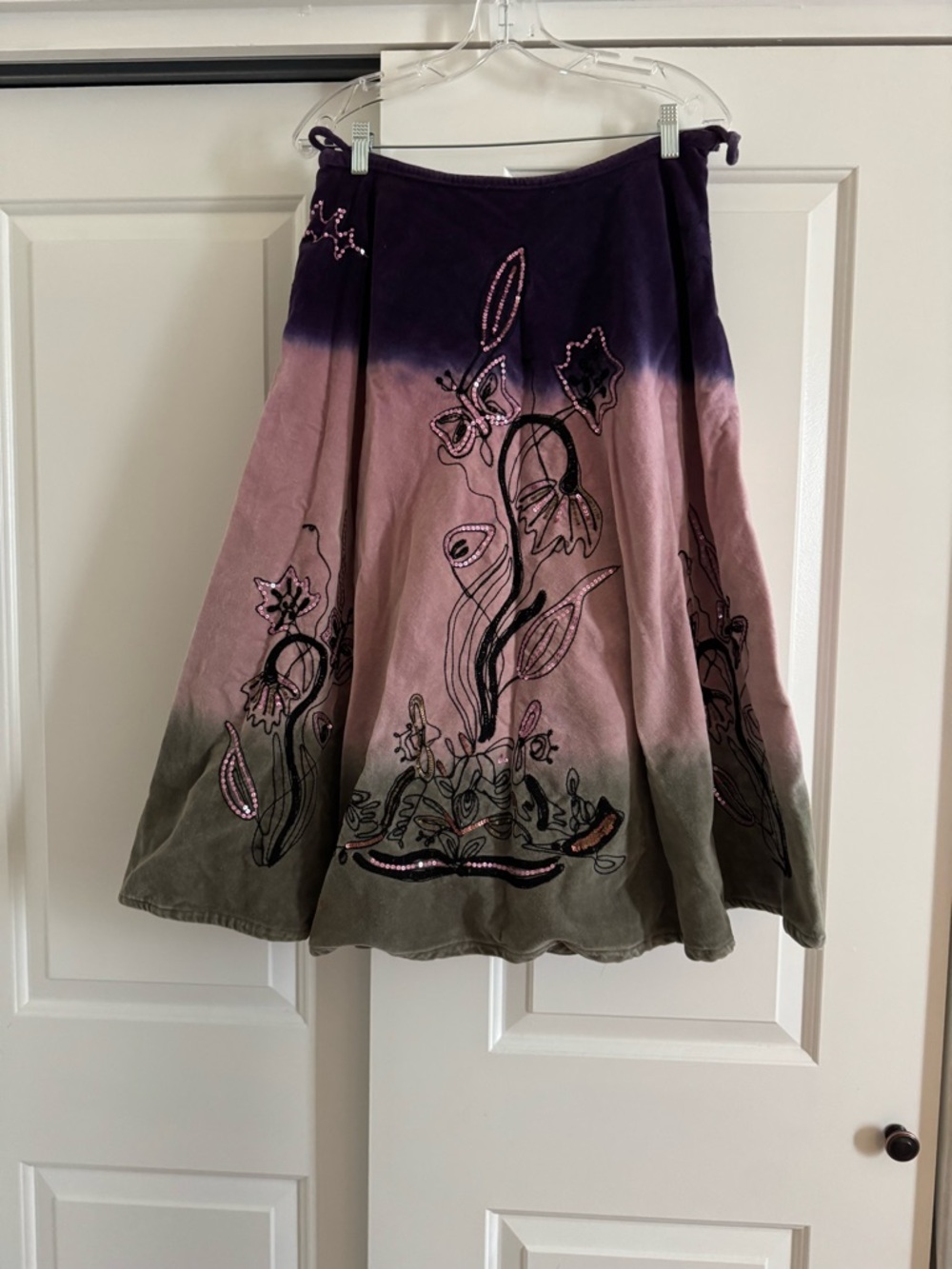 vintage Carlie's Court mid-calf velvet skirt gradient ombre sequins, size 12